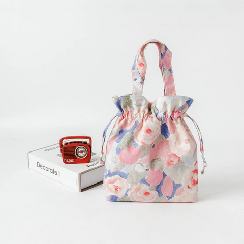 Summer Floral Makeup Pouch Eco-Friendly Cotton Drawstring Bag