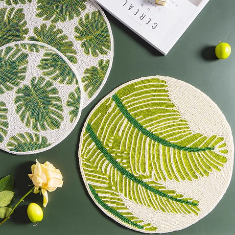 Handmade Green Beaded Round Placemat