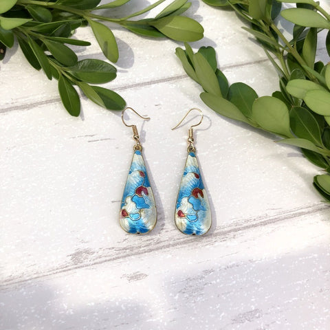 Handmade Cloisonné Flower Dangle Earrings