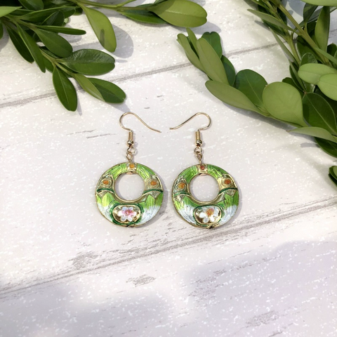 Handmade Cloisonné Flower Dangle Earrings