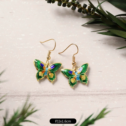 Handmade Cloisonné Flower Dangle Earrings