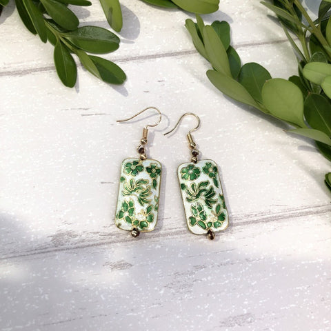 Handmade Cloisonné Flower Dangle Earrings