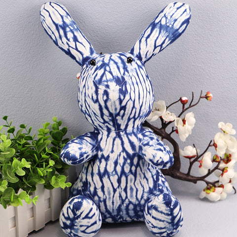 Handmade Indigo Tie-Dye Cotton Easter Bunny Plush Toy