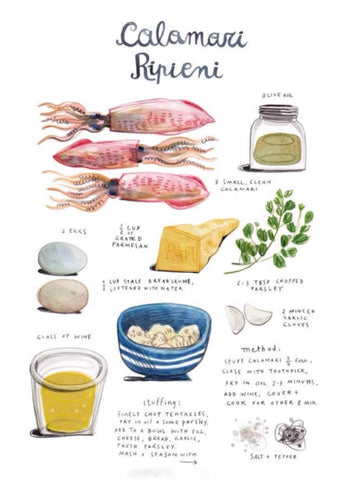 Hand-Painted Linen Tea Towel Botanical Recipe Kitchen Art