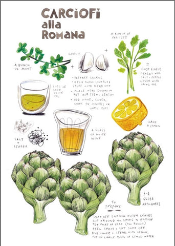 Hand-Painted Linen Tea Towel Botanical Recipe Kitchen Art