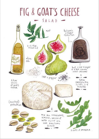 Hand-Painted Linen Tea Towel Botanical Recipe Kitchen Art