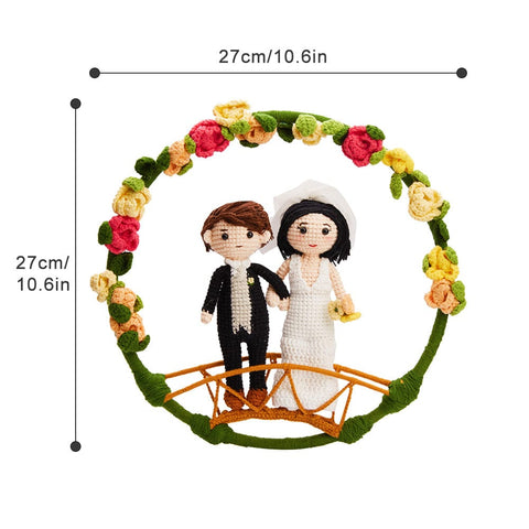 Custom Crochet Wedding Dolls in Floral Wreath Handmade Couple Figurines