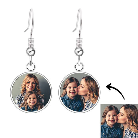 Personalized Cherished Moments Drop Earrings Custom Dual Photo Jewelry