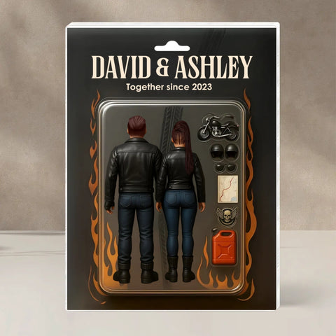 3D Effect Custom Biker Couple Figurine Toy Box Acrylic Block