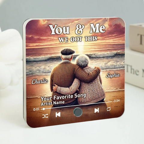 "I Want To Grow Old With You" Old Couple At Sunset Beach Custom Music Fridge Magnet