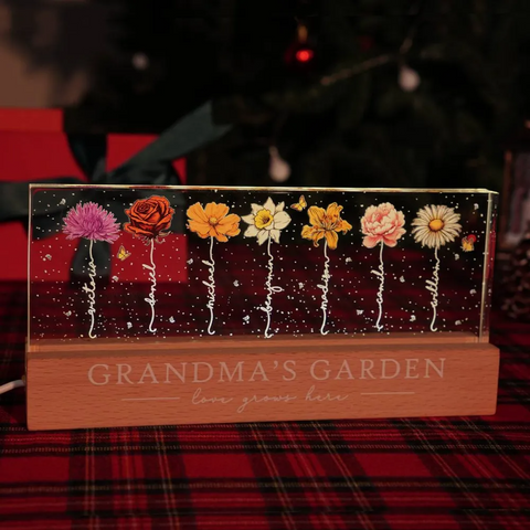 Grandma‘s Garden Birth Month Flowers Custom Acrylic Block LED Night Light