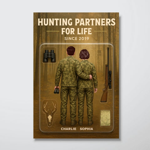 “ Hunting Partners For Life" 3D Effect Custom Couple Figurine Canvas Print/Framed Poster/Poster