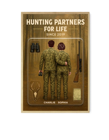 “ Hunting Partners For Life" 3D Effect Custom Couple Figurine Canvas Print/Framed Poster/Poster