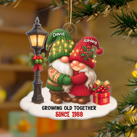 Gnome Couple Growing Old Together Custom Christmas Ornament
