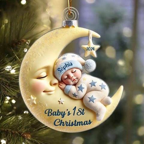 3D Effect Baby On the Moon First Christmas Keepsake 2025 Custom Acrylic Ornament
