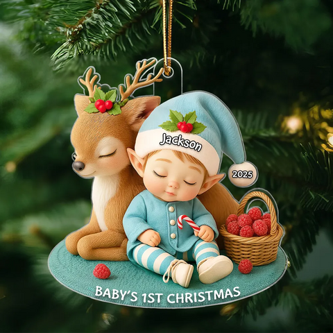 Baby's 1st Christmas Ornament – Custom Cute Elf & Reindeer Acrylic Ornament