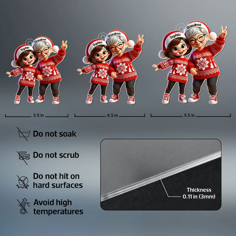 3D Effect Happy Grandma with Grandkids Custom Christmas Acrylic Ornament