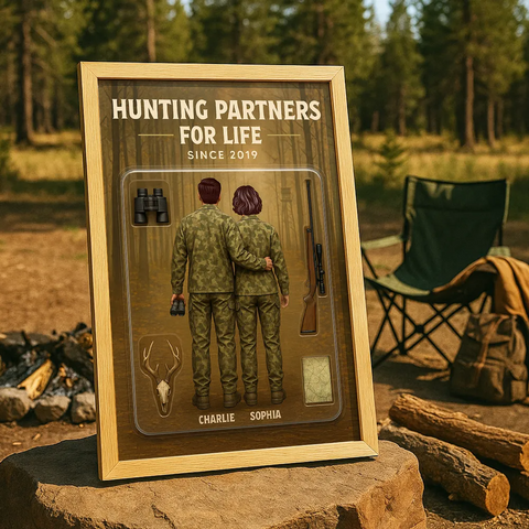 “ Hunting Partners For Life" 3D Effect Custom Couple Figurine Canvas Print/Framed Poster/Poster