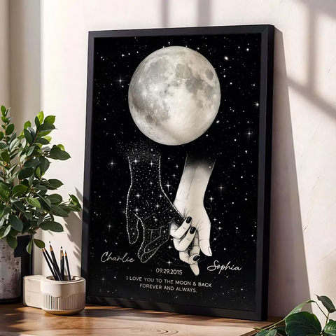 Lost Loved One Holding Hands Custom Moon Phase Galaxy Art Memorial Sympathy Canvas/Framed Poster/ Poster