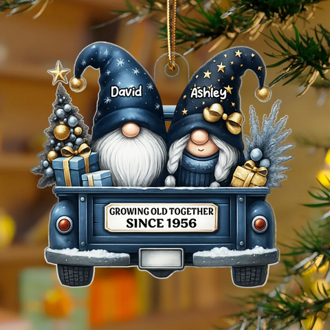 Gnome Couple Growing Old Together Custom Acrylic Christmas Ornament