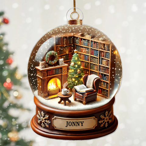 3D Effect Book Lover Room Snow Globe Custom Acrylic Christmas Ornament