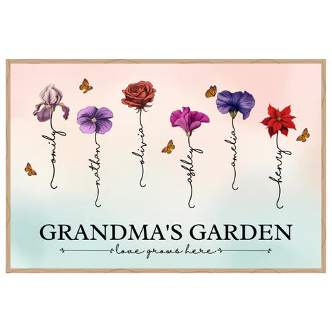 ”Love Grows Here" Custom Grandma‘s Garden Birth Month Flower Canvas/Framed Poster/Poster