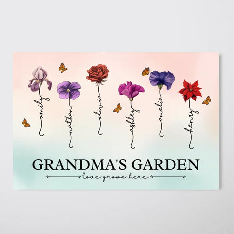 ”Love Grows Here" Custom Grandma‘s Garden Birth Month Flower Canvas/Framed Poster/Poster