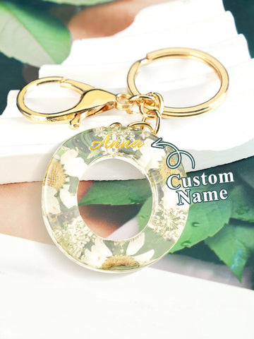Personalized Dried Flower Initial Keychain – Custom Bag Charm