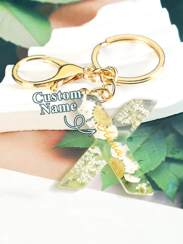 Personalized Dried Flower Initial Keychain – Custom Bag Charm