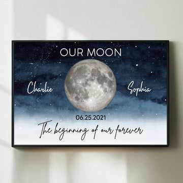 Starry Night Love Story Custom Moon Phase Couple Anniversary Date Poster/Canvas/Framed Poster