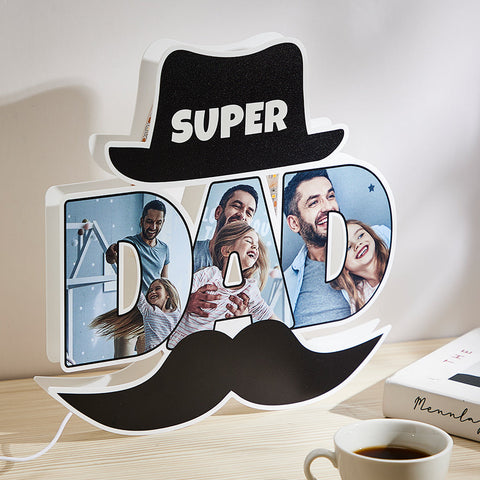 Super Dad Night Light with Custom Photos Funny Beard Desk Decor
