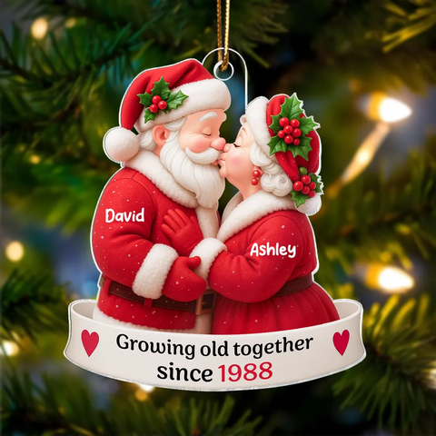 Santa Couple Growing Old Together Custom Acrylic Christmas Ornament 2025