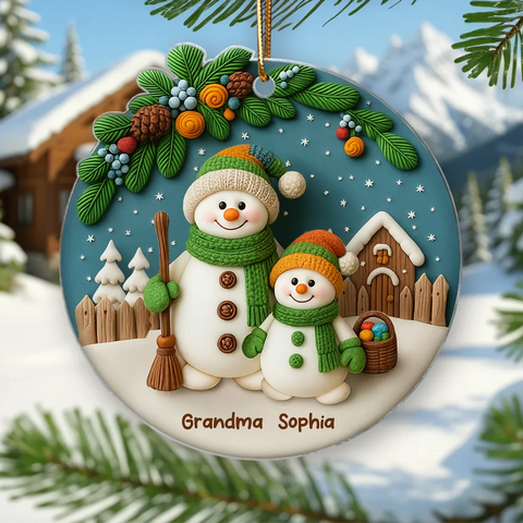 Grandma Grandkids 3D Effect Snowman Custom Christmas Acrylic Ornament