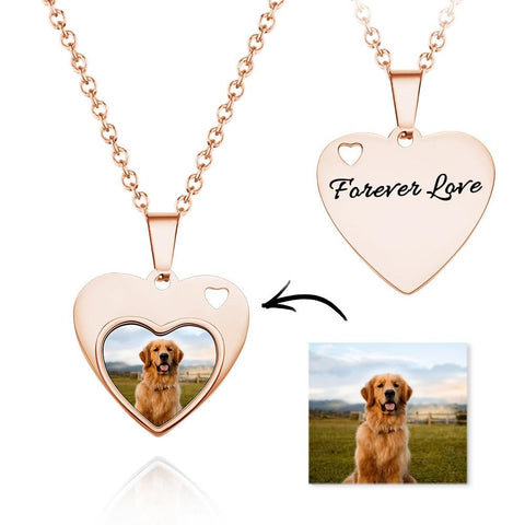 Pet Memorial Heart Necklace – Custom Photo & Engraved Name Keepsake