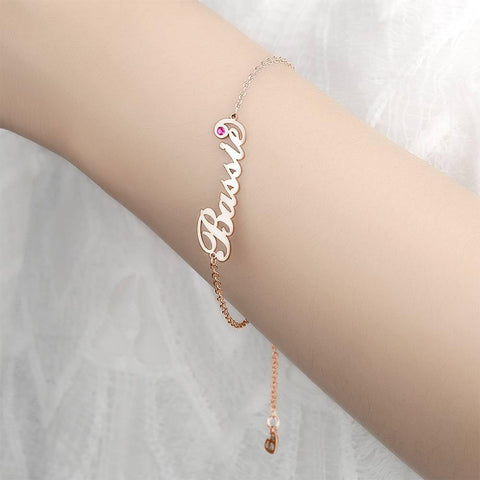 Personalized Script Name Bracelet with Birthstone Charm