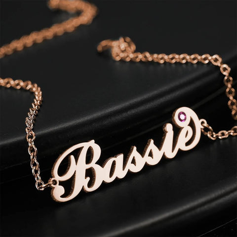 Personalized Script Name Bracelet with Birthstone Charm