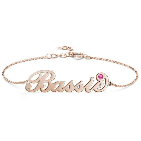 Personalized Script Name Bracelet with Birthstone Charm