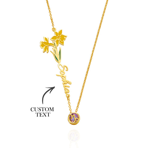 Personalized Birth Flower & Star Sign Name Necklace