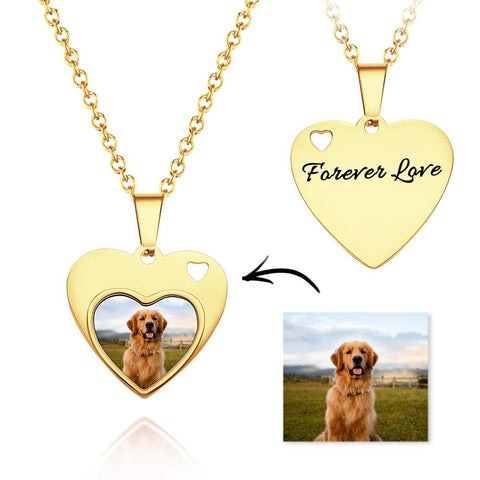 Pet Memorial Heart Necklace – Custom Photo & Engraved Name Keepsake
