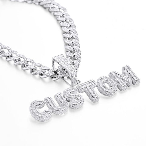 Custom Bling Letter Pendant Necklace with Iced-Out Cuban Link Chain for Men