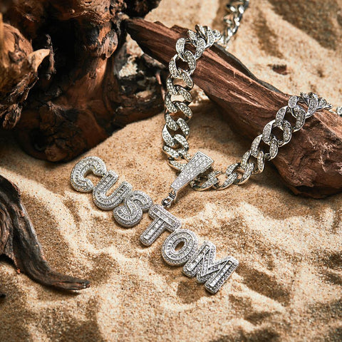 Custom Bling Letter Pendant Necklace with Iced-Out Cuban Link Chain for Men
