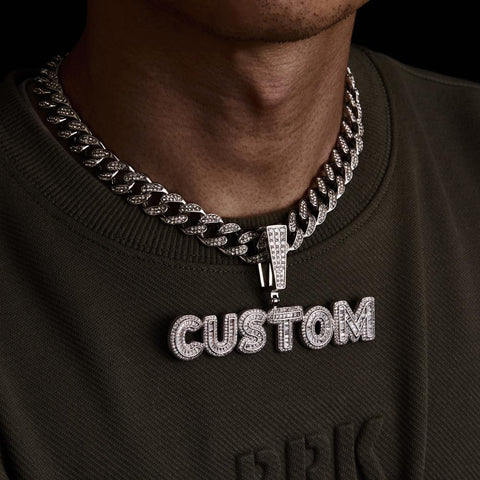 Custom Bling Letter Pendant Necklace with Iced-Out Cuban Link Chain for Men