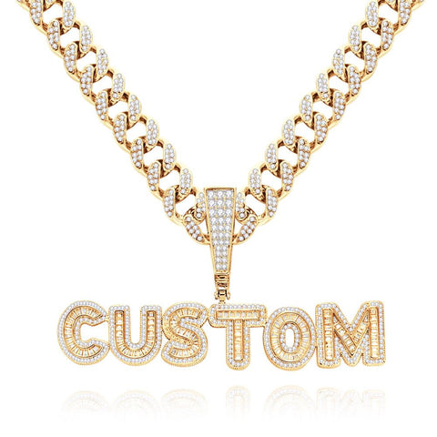 Custom Bling Letter Pendant Necklace with Iced-Out Cuban Link Chain for Men