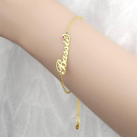 Personalized Script Name Bracelet with Birthstone Charm