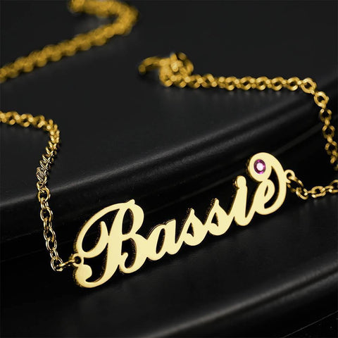 Personalized Script Name Bracelet with Birthstone Charm