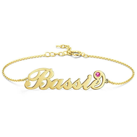 Personalized Script Name Bracelet with Birthstone Charm