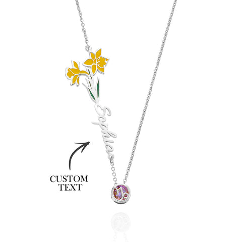 Personalized Birth Flower & Star Sign Name Necklace