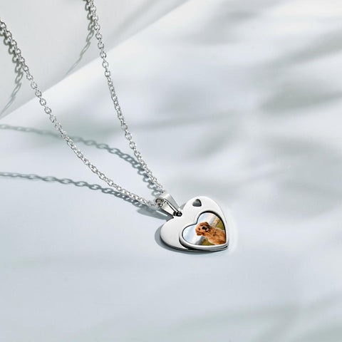 Pet Memorial Heart Necklace – Custom Photo & Engraved Name Keepsake
