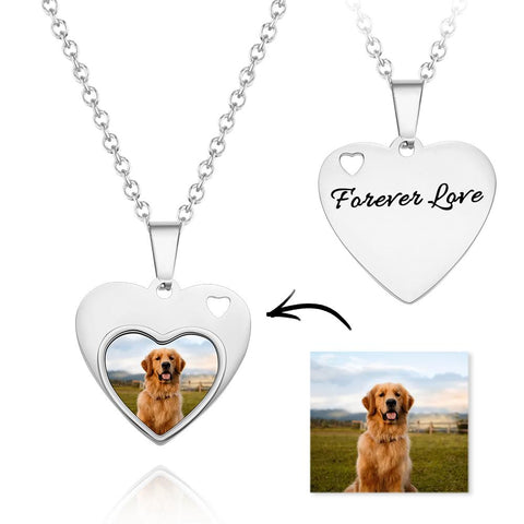 Pet Memorial Heart Necklace – Custom Photo & Engraved Name Keepsake