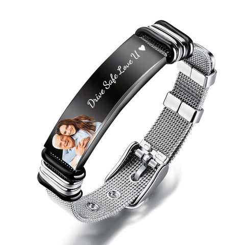 Engraved Love Stainless Steel Bracelet for Men with Photo and Custom Message
